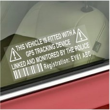 4 x Vehicle GPS Tracking Security Window Alarm Stickers - Registration Printed-Signs for Car,Van,Truck,Coach,Taxi,Mini Cab,Bus